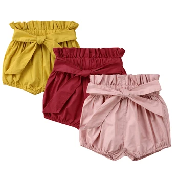 Летние шорты для маленьких девочек из плотного хлопка с большим бантом, детские шаровары, шорты из полипропилена