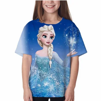 Летняя футболка с круглым вырезом из серии Disney Princess, повседневная детская одежда в уличном стиле, топы для милых девочек с героями мультфильмов