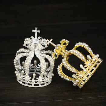 Модные золотые Серебряные Диадемы и корона, украшения для волос с кристаллами и жемчугом для свадебных женщин, Маленькая Круглая корона, свадебные аксессуары для волос