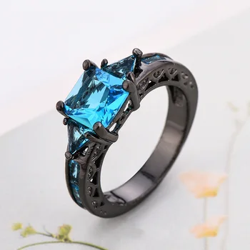 Модные Свадебные Полые кольца из черного золота 10 карат для женщин, винтажное обручальное кольцо с синим фианитным камнем, Anillos Bague Femme
