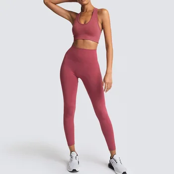 Модный женский комплект для йоги, бесшовный спортивный костюм, бюстгальтер для фитнеса, Леггинсы, женская одежда для отдыха, укороченные топы, сексуальная одежда для бега
