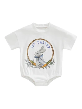 Мой Первый Пасхальный наряд для новорожденной Девочки и мальчика, комбинезон-кролик с коротким рукавом, футболка-кролик Оверсайз, топ