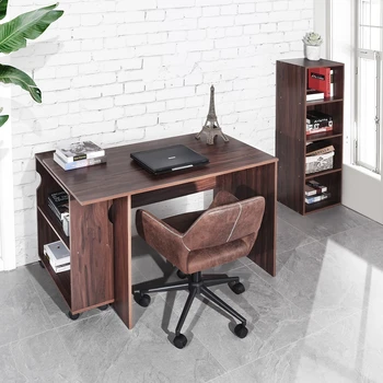 набор для домашнего офиса из 2 предметов Деревянный компьютерный стол с подвижным книжным шкафом
