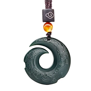 Натуральное темно-зеленое ожерелье из хотанского нефрита Подвеска с серебряным Облаком Женские украшения из нефрита с веревочной цепочкой