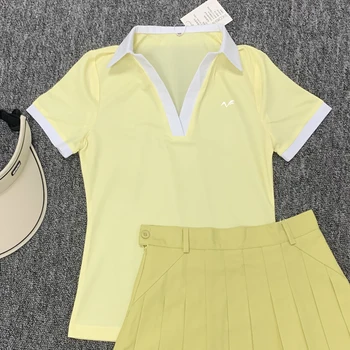 Новый женский комплект для гольфа с коротким рукавом, Дышащая Быстросохнущая повседневная юбка в складку на открытом воздухе, Прочная Плиссированная юбка с антибликовым покрытием