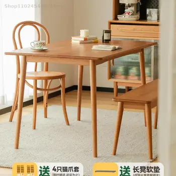 Обеденный стол в скандинавском стиле, домашняя маленькая квартира, мебель из массива дерева, стол из белого дуба, простое сочетание бревенчатого обеденного стола и стула