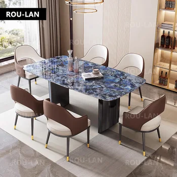 Обеденный стол из Суперкристаллического камня Легкий Роскошный Мраморный Прямоугольный обеденный стол высокого класса Простой Современный обеденный стол из каменной плиты