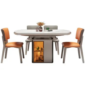Обеденный стол с каменной плитой высокого класса, бытовой Выдвижной круглый Обеденный стол с регулируемой высотой, Складной Обеденный стол для хранения вещей