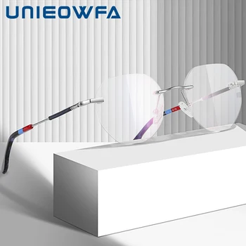 Оптические очки UNIEOWFA без оправы для мужчин, очки в оправе по рецепту близорукости, мужские Роскошные Брендовые дизайнерские модные очки