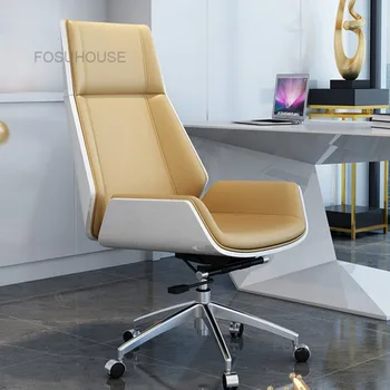 Офисные Стулья Boss с высокой деревянной спинкой, современное кожаное компьютерное кресло для домашнего кабинета, Вращающееся Игровое Кресло President, Офисная Мебель