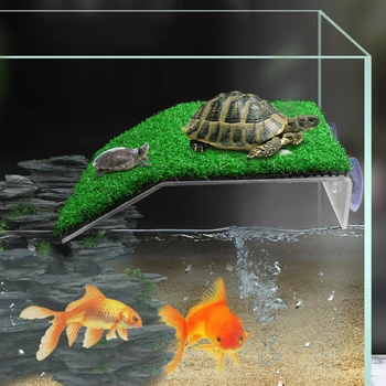 Платформа для купания черепахи, имитация ландшафтного дизайна лужайки, Украшение аквариума, Присоска, лестница для лазания черепахи, Сушка, Плавающая