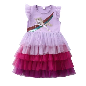 Платье для девочек с вышивкой мультяшного единорога, Радужное кружевное Летнее платье для девочек без рукавов для торта, вечеринка SH1699