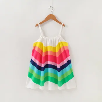 Платье для маленьких девочек, летняя одежда, Новое радужное платье-слинг для девочек, детская юбка-трапеция, длинные платья, летнее платье
