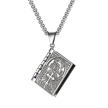 Ретро-индивидуальное ожерелье с подвеской в виде Библейской книги, Религиозное ожерелье с крестом, модные мужские украшения в стиле панк-хип-хоп, подарок на день рождения