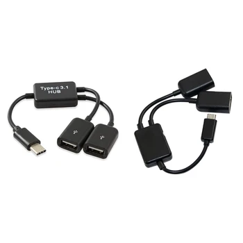 Розничная продажа, 1 шт Тип C OTG USB 3.1 Штекер к Dual 2.0 Штекер OTG Charge, 2-Портовый Кабель-концентратор, Y-Разветвитель и 1 шт Хост-кабель Micro-USB, Micr