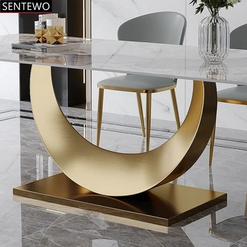 Роскошный дизайнерский обеденный стол из мраморной плиты, 4 стула, мебель mesa de jantar comedor de comedor, основание из нержавеющей стали и золота