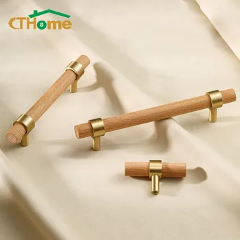 Ручки для деревянной мебели 96-224 мм, ручки для выдвижных ящиков кухонного шкафа из орехового дерева, дверная ручка из массива дерева