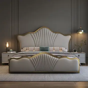 Современная минималистичная кожаная кровать Napa, 1,8 м двуспальная кровать king size в главной спальне, 1,5 м односпальная кровать, высококачественная светлая роскошная кровать для хранения вещей