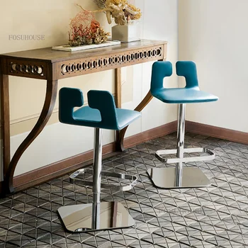 Современные барные стулья из нержавеющей стали, кофейные вращающиеся стулья, вращающийся стул для барной стойки со спинкой для дома в отеле