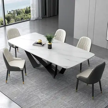 Современный белый обеденный стол Ayana с прямоугольной столешницей из спеченного камня, ножками из черной углеродистой стали, рассчитан на 4, 63 дюйма
