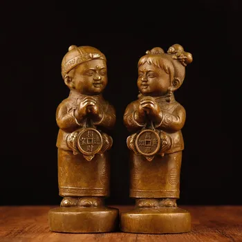 Статуэтка китайского Золотого Мальчика и Нефритовой Девочки, Украшение для дома, Аксессуары для гостиной, Свадебные Подарки для Молодоженов