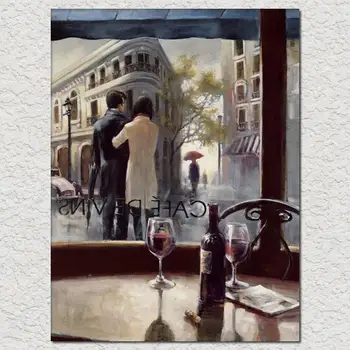 Холст Картина маслом Французский стрит Арт Ручная роспись Современное произведение искусства для декора стен кафе бара Пейзаж После дождя