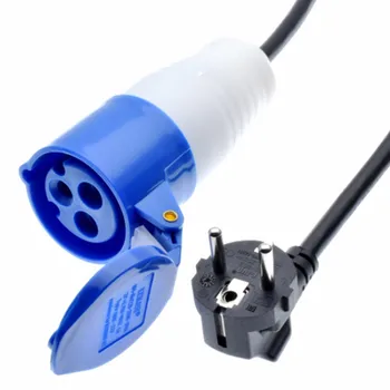 Штекер Schuko подключается к шнурам питания IEC309 316C6, 16 Ампер, 250 В, кабель H05VV-F 1,5 мм, вход 316P6 для подключения к розетке Euro CEE7 / 3