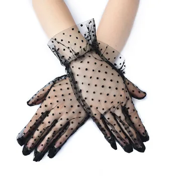 Элегантные женские короткие сетчатые Перчатки, Прозрачные черно-белые перчатки для вечеринок, женские модные варежки Soild Color